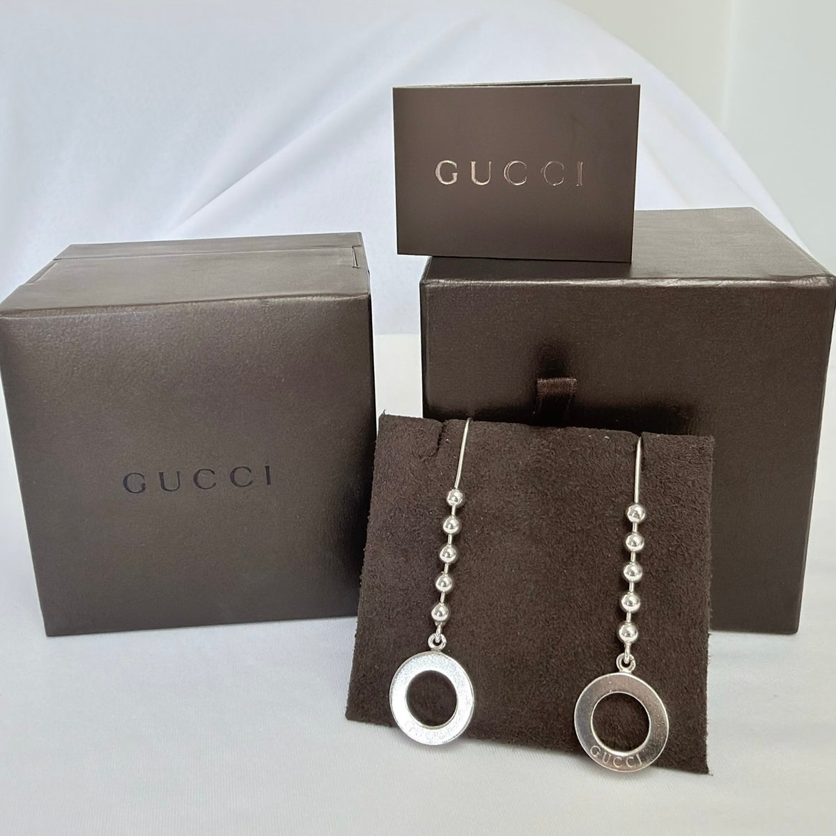 Gucci Vintage Hoop 925 Sterling Silver Popcorn Boule Chain Dangle Drop Women's Earrings With packaging