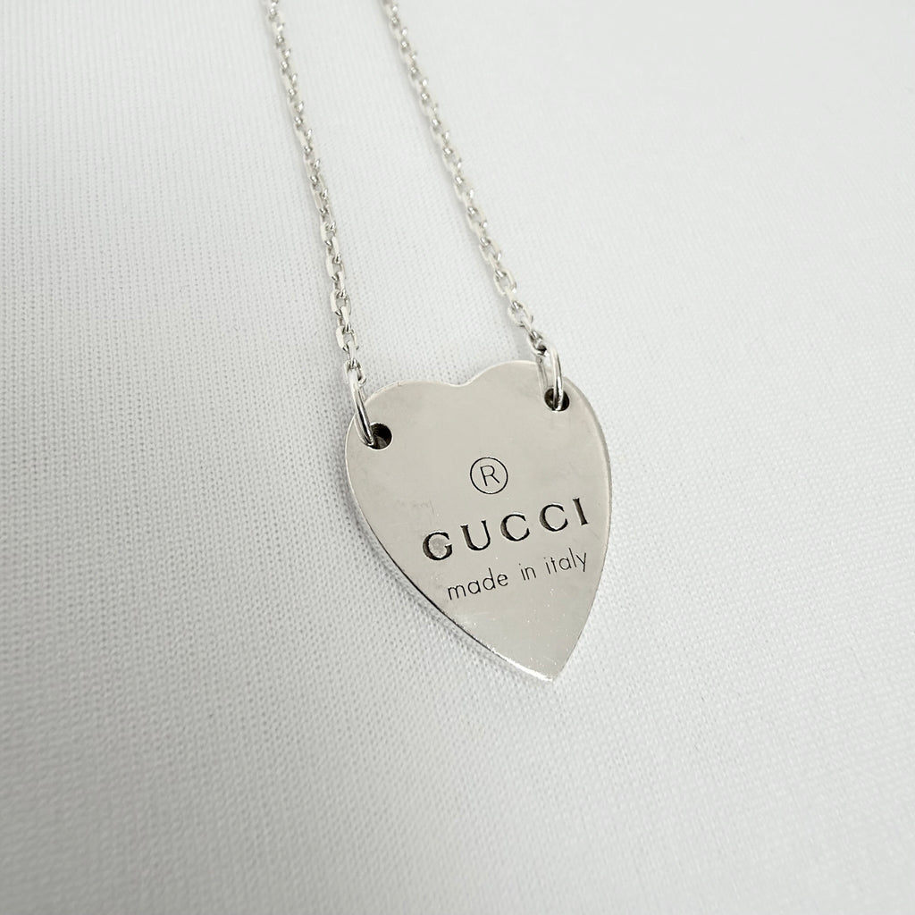 Authentic Gucci Heart Trademark Pendant Sterling Silver 925 Women’s Necklace 48cm