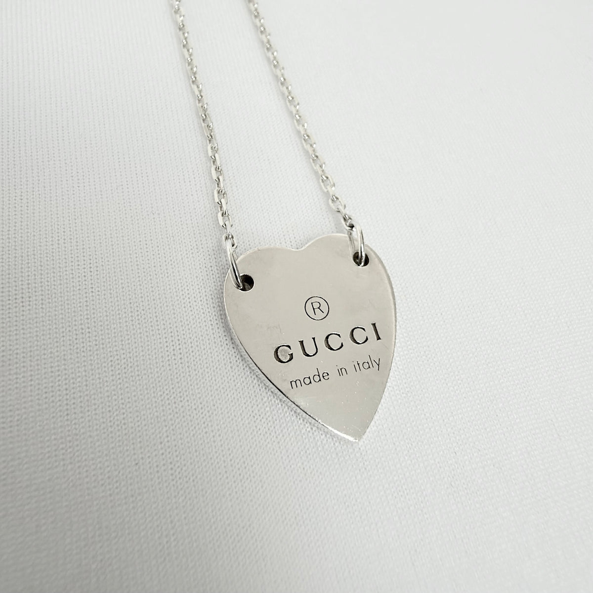 Authentic Gucci Heart Trademark Pendant Sterling Silver 925 Women’s Necklace 48cm