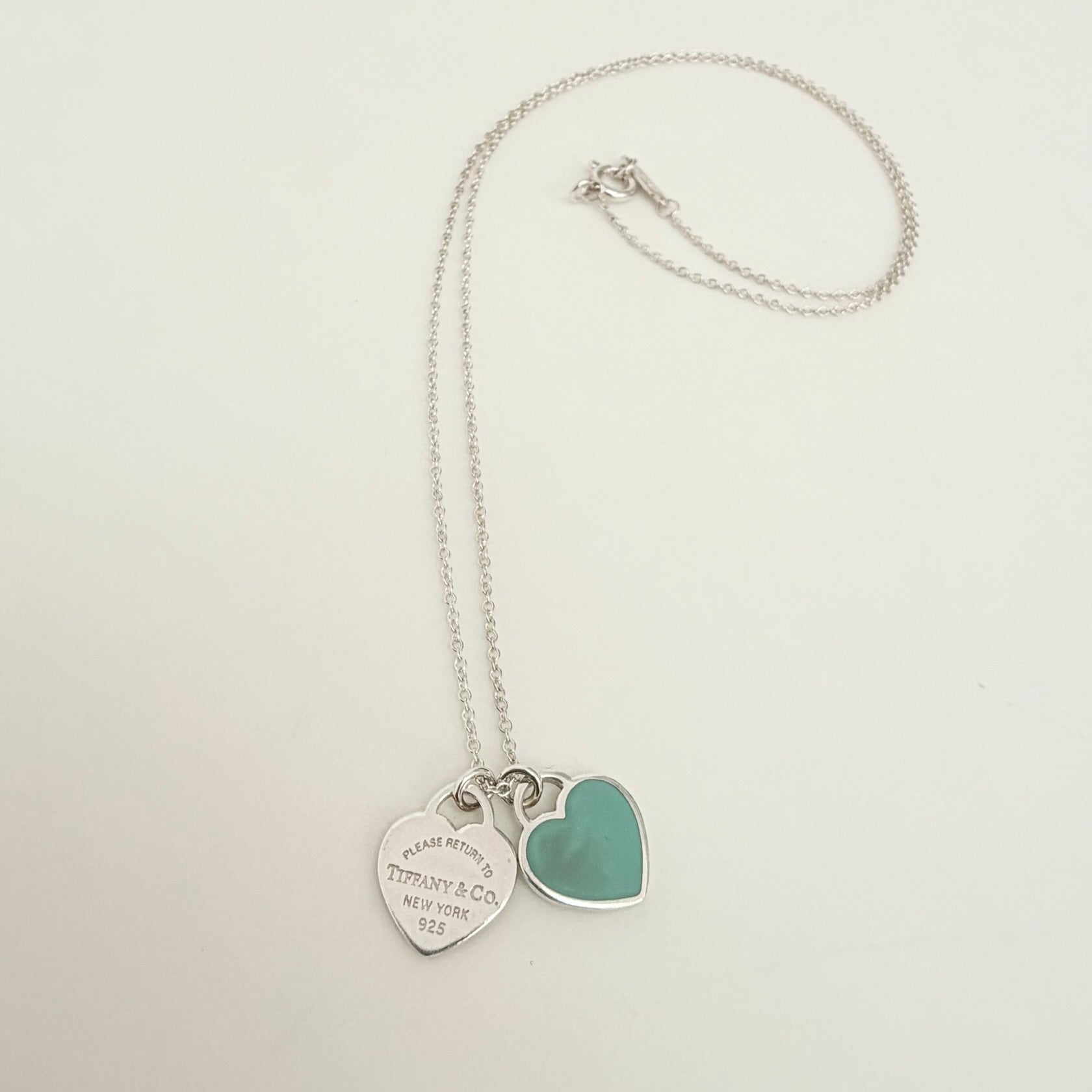Tiffany & Co. Return to Mini Double Blue Heart Women's Necklace 16 Inches Sterling Silver 925
