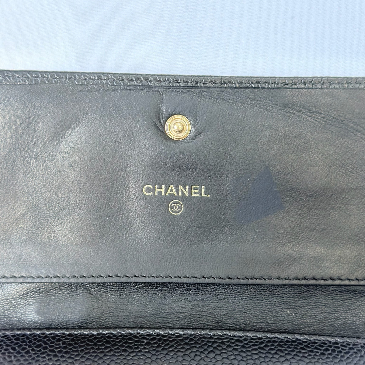 Chanel CC Logo Caviar Skin Trifold Wallet Black Leather Zipper Medium