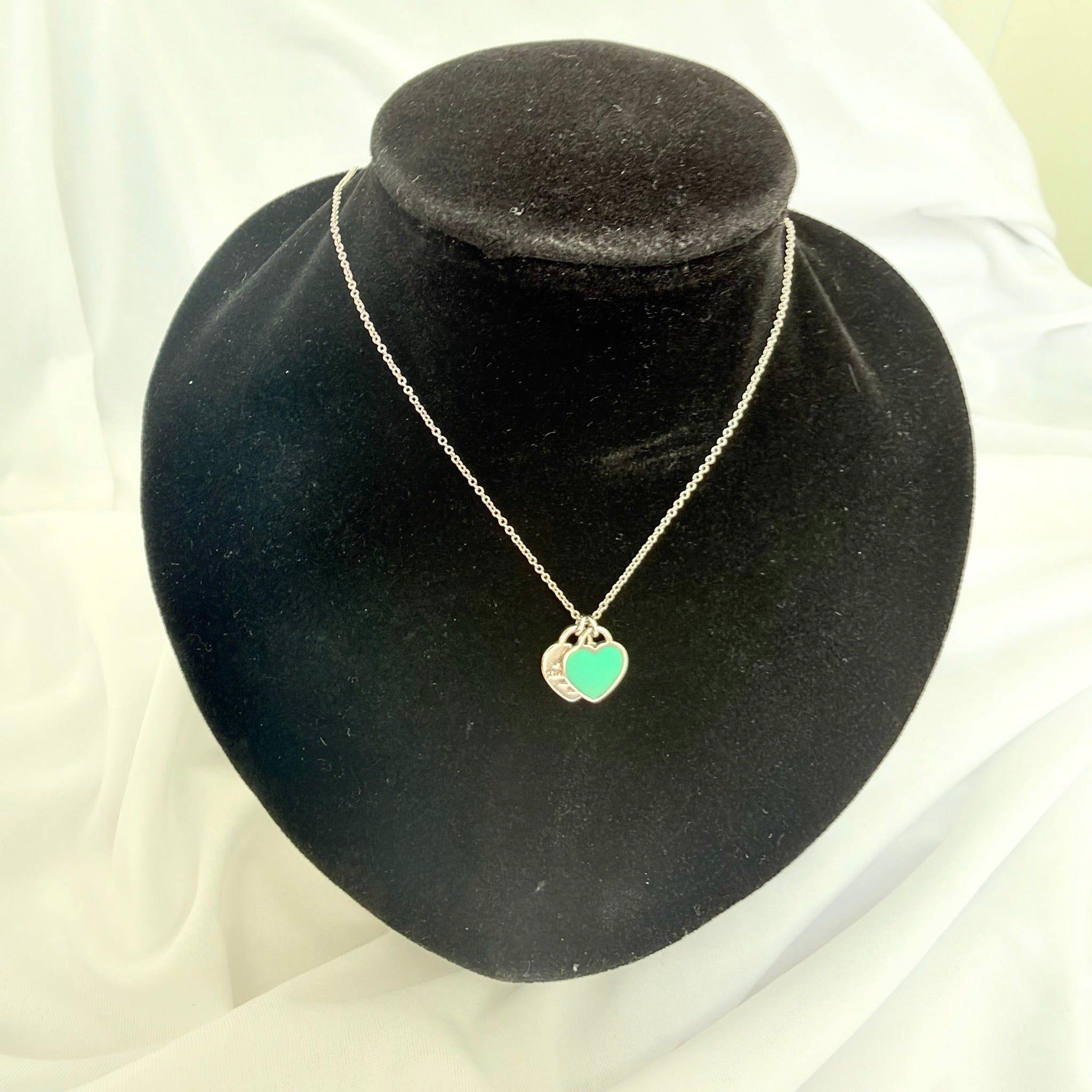 Tiffany & Co. Return to Mini Double Blue Heart Women's Necklace 18 Inches Sterling Silver 925 With Packaging