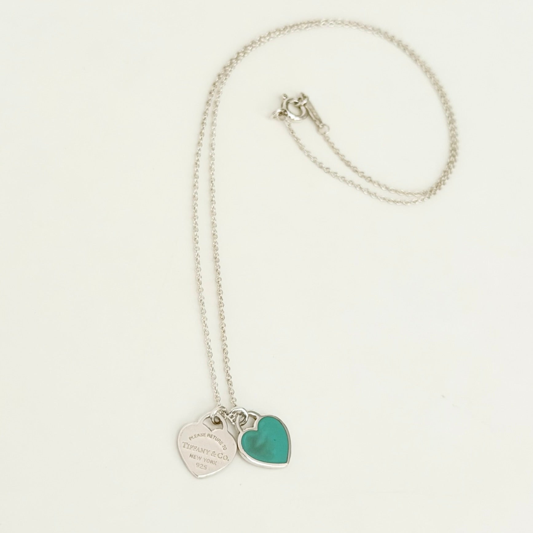 Tiffany & Co. Return to Mini Double Blue Heart Women's Necklace 16 Inches Sterling Silver 925