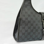 Authentic Vintage Gucci Jackie Bardot Black Monogram Supreme Gg Canvas Leather Medium Handbag