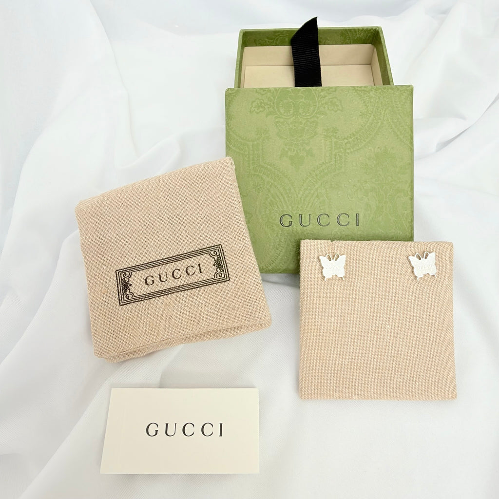 Gucci Butterfly Stud Sterling Silver 925 Women's Earrings With Packaging