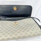 Gucci Authentic Vintage Navy Beige Gold Leather Micro GG Supreme Women’s Crossbody Bag