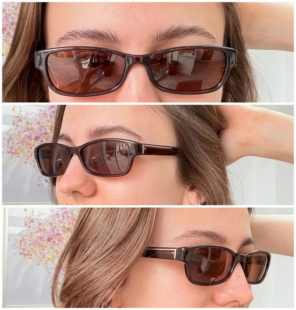 Vintage Fendi Brown Gold Rectangular Skinny Y2K Polarised Sunglasses