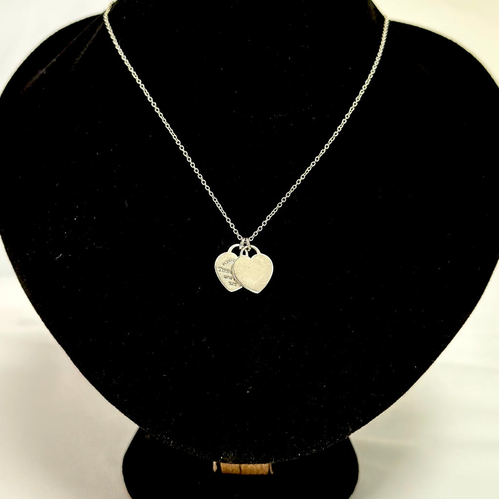 Tiffany & Co. Mini Double Silver 925 Heart Pendant Women's Necklace 16 inches With Packaging