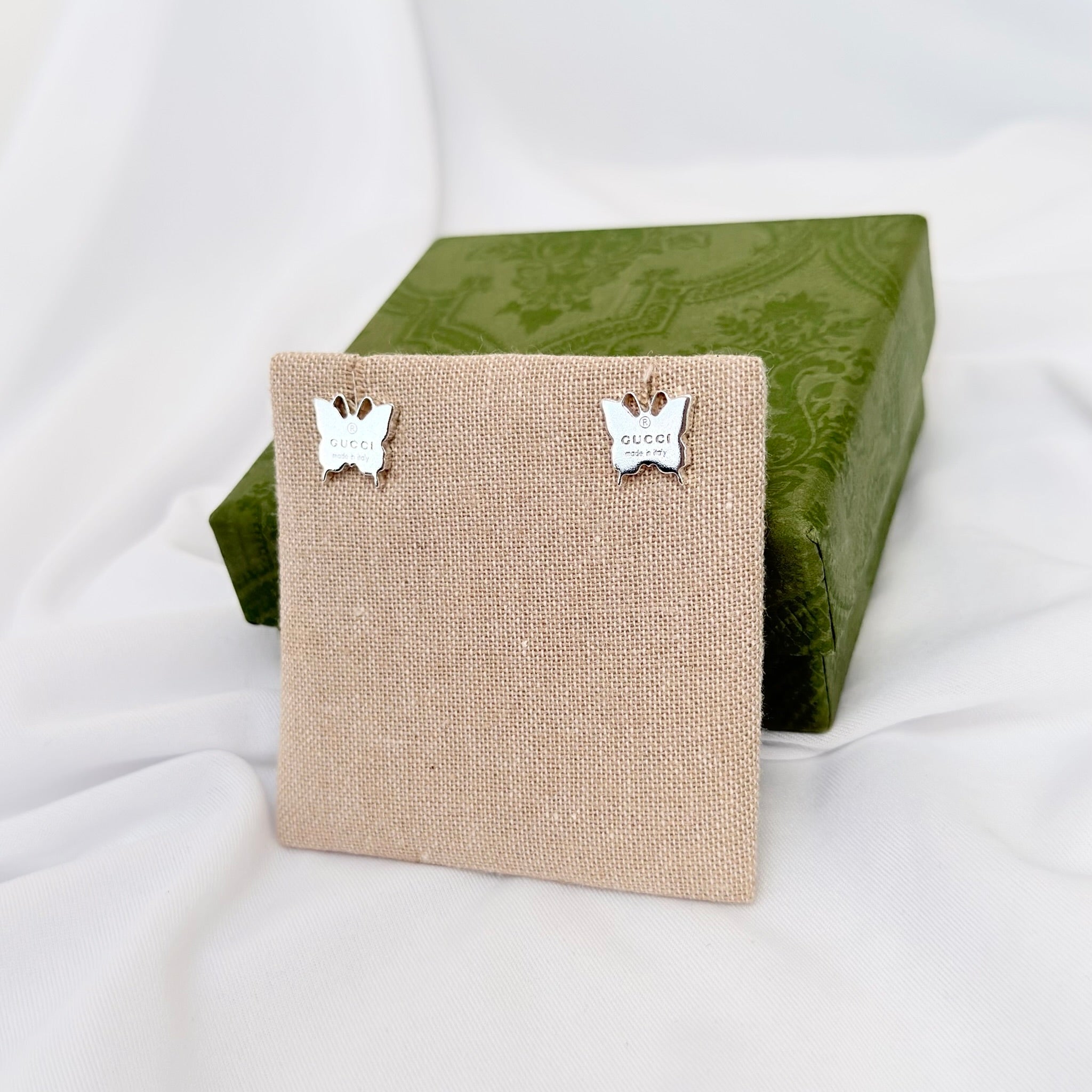 Gucci Butterfly Stud Sterling Silver 925 Women's Earrings With Packaging