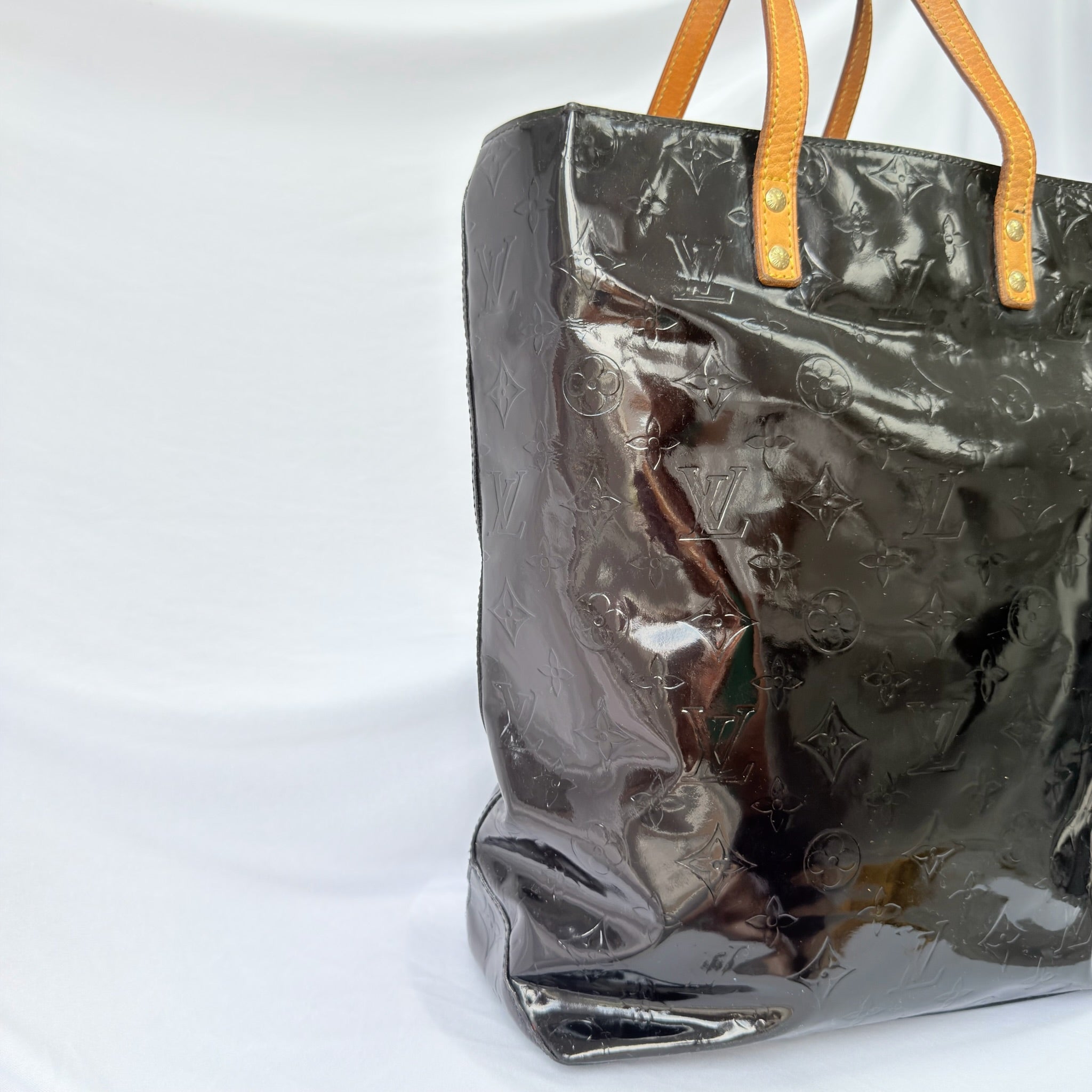 Louis Vuitton Vernis Patent Leather Black Reade MM Tote Bag Redyed Restored