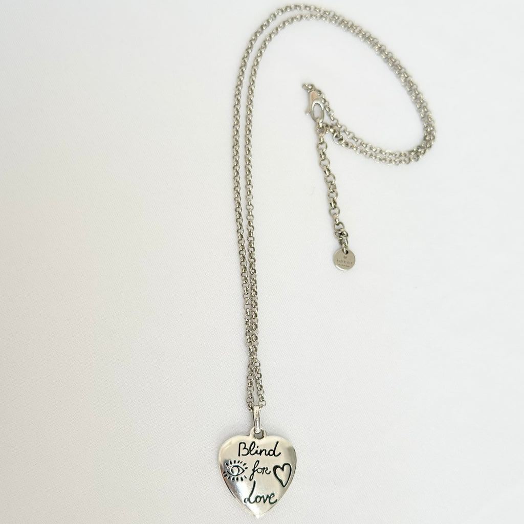 Gucci Blind for Love Heart Pendant 925 Sterling Silver Women's Necklace 18-20 inches With Packaging