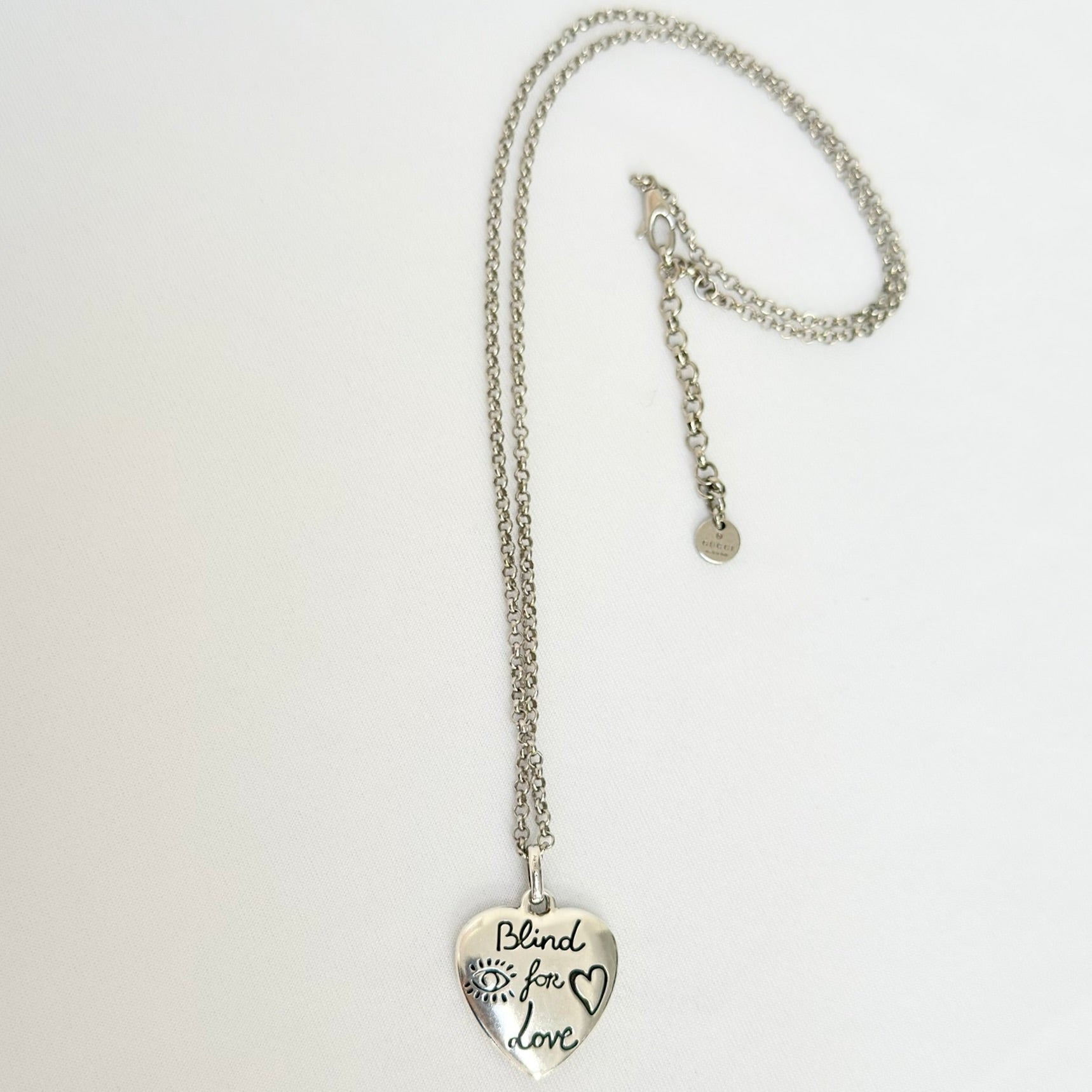 Gucci Blind for Love Heart Pendant 925 Sterling Silver Women's Necklace 18-20 inches With Packaging