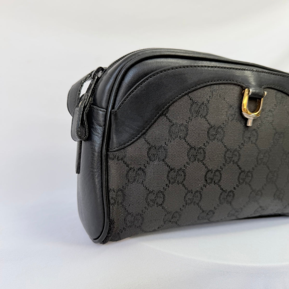 Vintage Gucci Black GG Monogram Canvas/Leather Small Crossbody Handbag