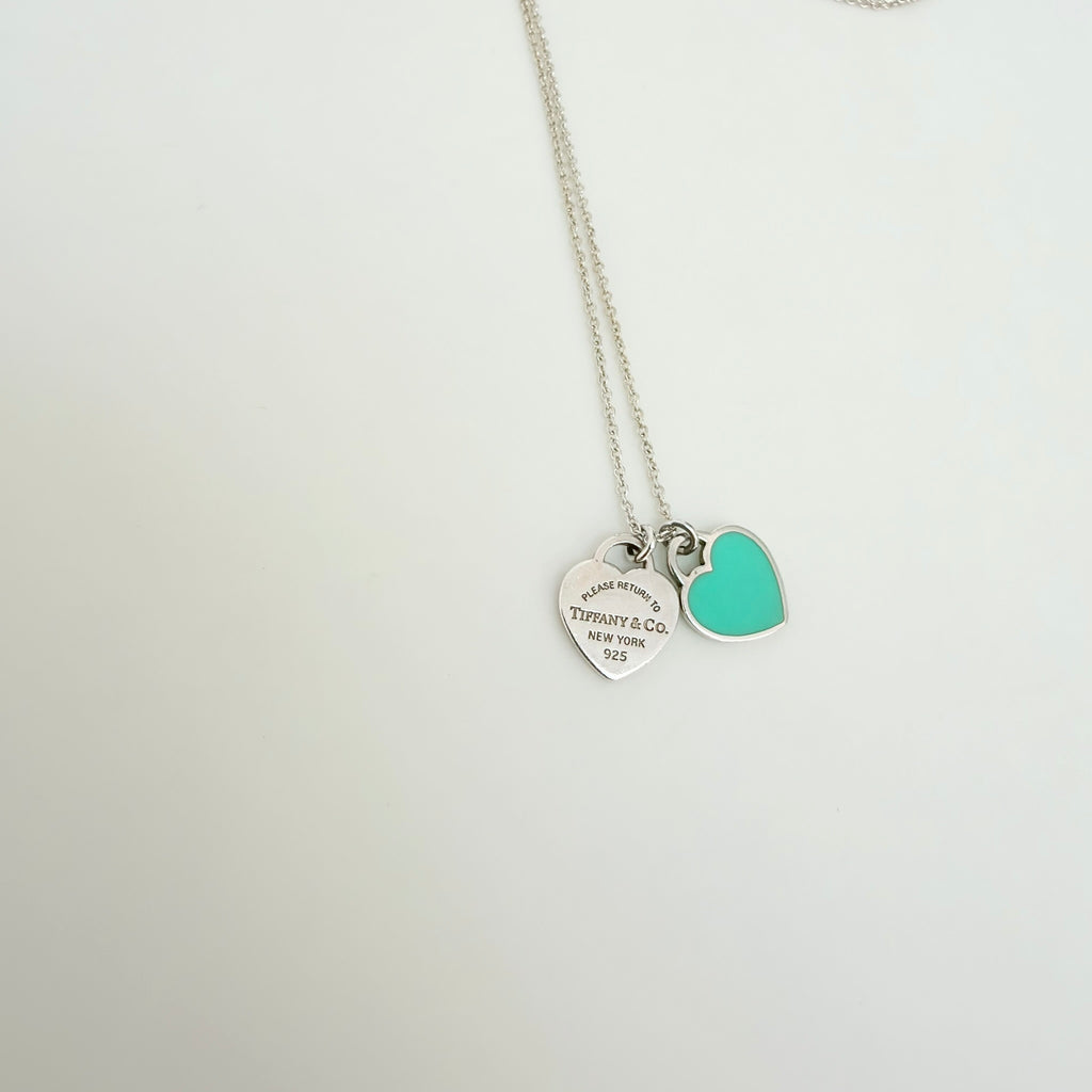 Tiffany & Co. Return to Mini Double Blue Heart Women's Necklace 18 Inches Sterling Silver 925 With Packaging