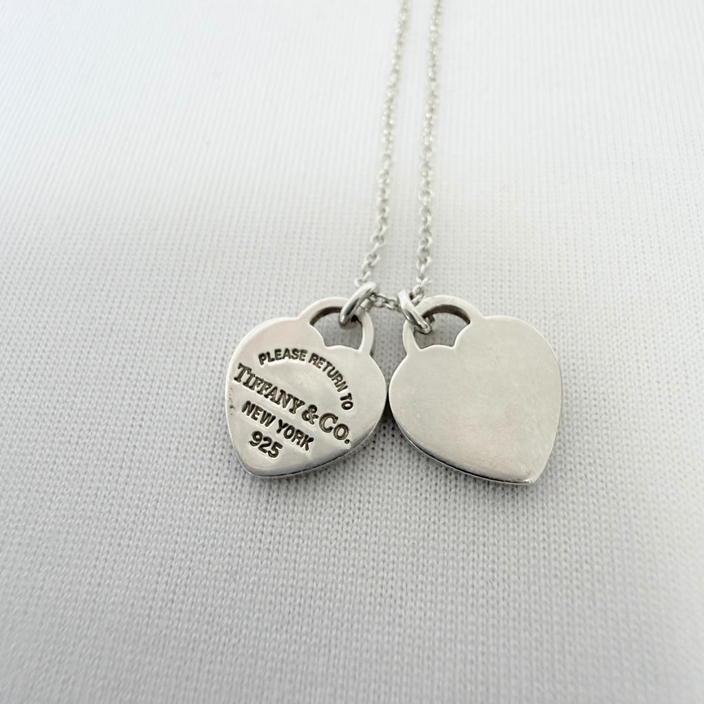 Tiffany & Co. Mini Double Silver 925 Heart Pendant Women's Necklace 16 inches