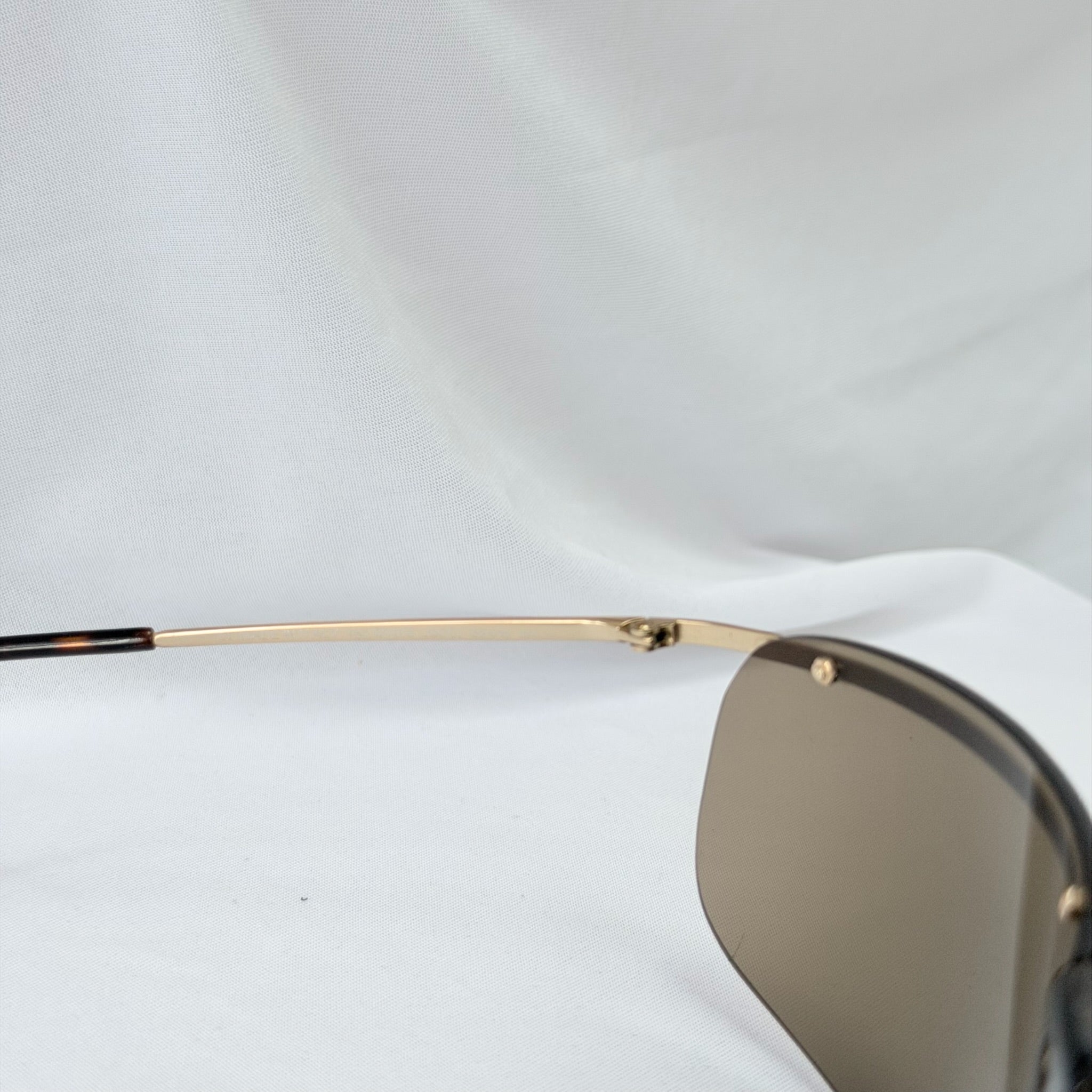 Vintage Gucci GG1870/S J5G6J Brown Gold Rimless Shield Wrap Sunglasses With Case