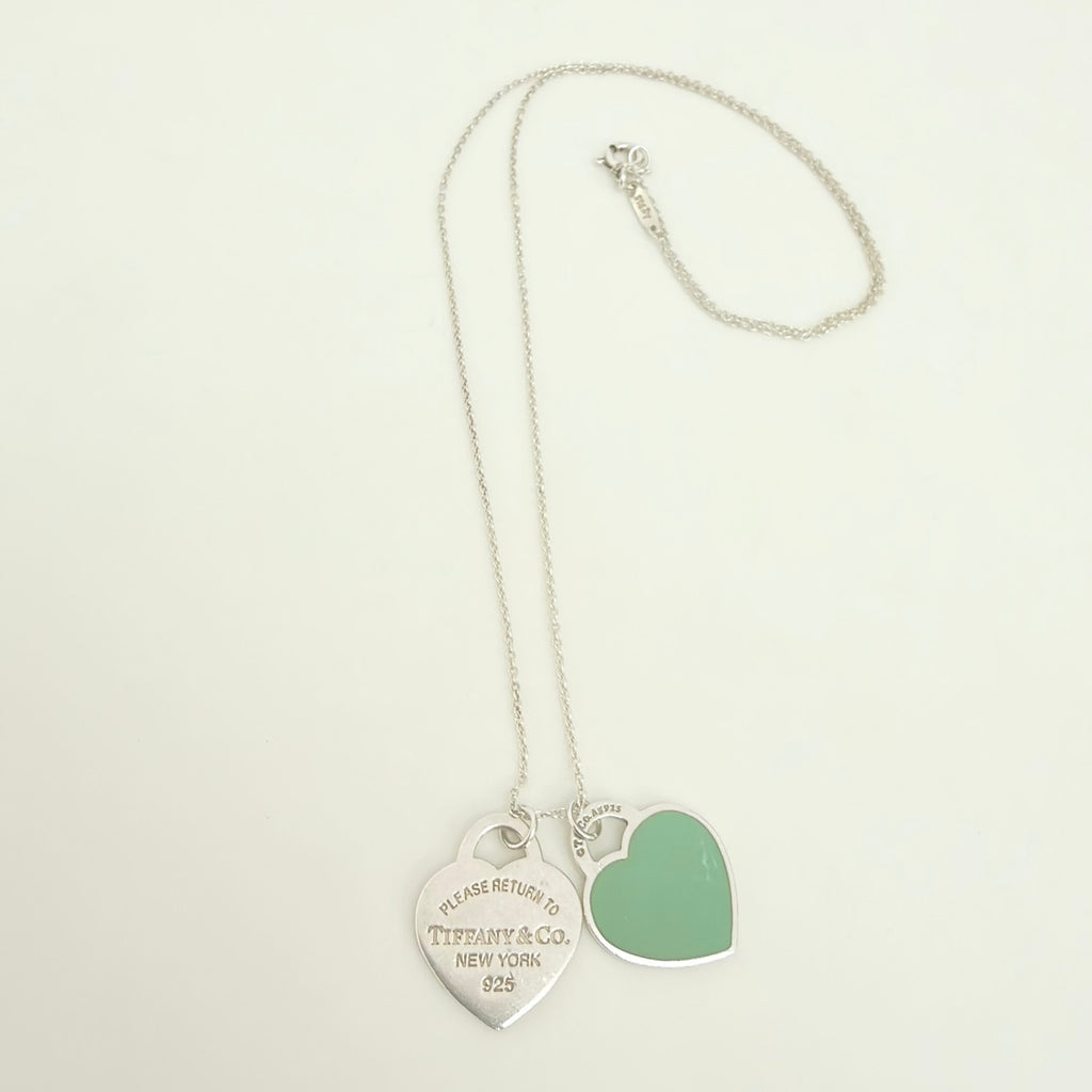 Tiffany & Co. Return to Small Double Blue Heart Women's Necklace 18 Inches Sterling Silver 925