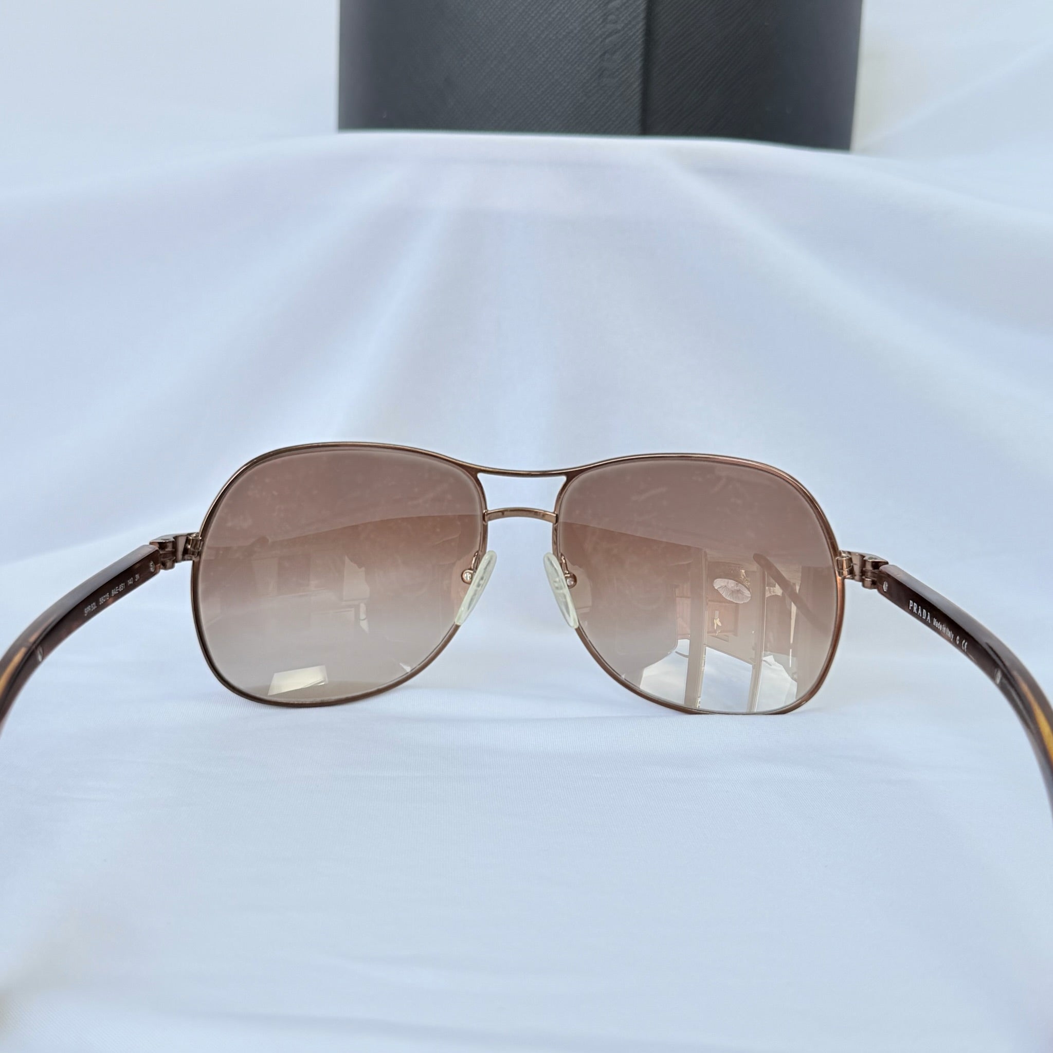 Prada Pilot Bronze Gold Brown tortoiseshell Women’s Designer Sunglasses With Case