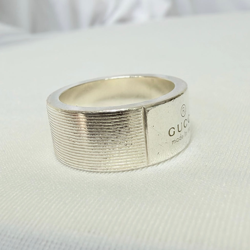 Gucci Sterling Silver 925 Wide 12mm Band Trademarked Ring Size 13, UK M/N, EU 53