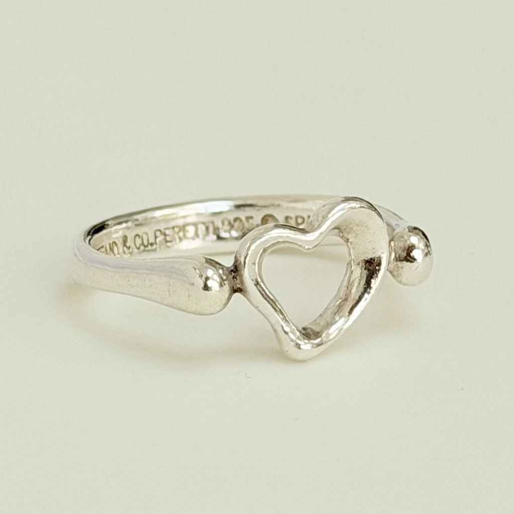 Authentic Tiffany & Co. Elsa Peretti Open Heart Sterling Silver 925 Ring Size 6.5, Uk M, EU 52.5