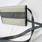 Gucci Authentic Vintage Navy Beige Gold Leather Micro GG Supreme Women’s Crossbody Bag