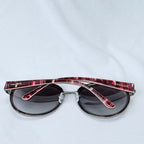 Prada SPR 51N Burgundy Red Striped Arms Oversized Oval Round Women’s Sunglasses