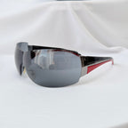 Vintage Prada Wrap Shield Red, Silver & Black Unisex Sunglasses SPR 54G With Case
