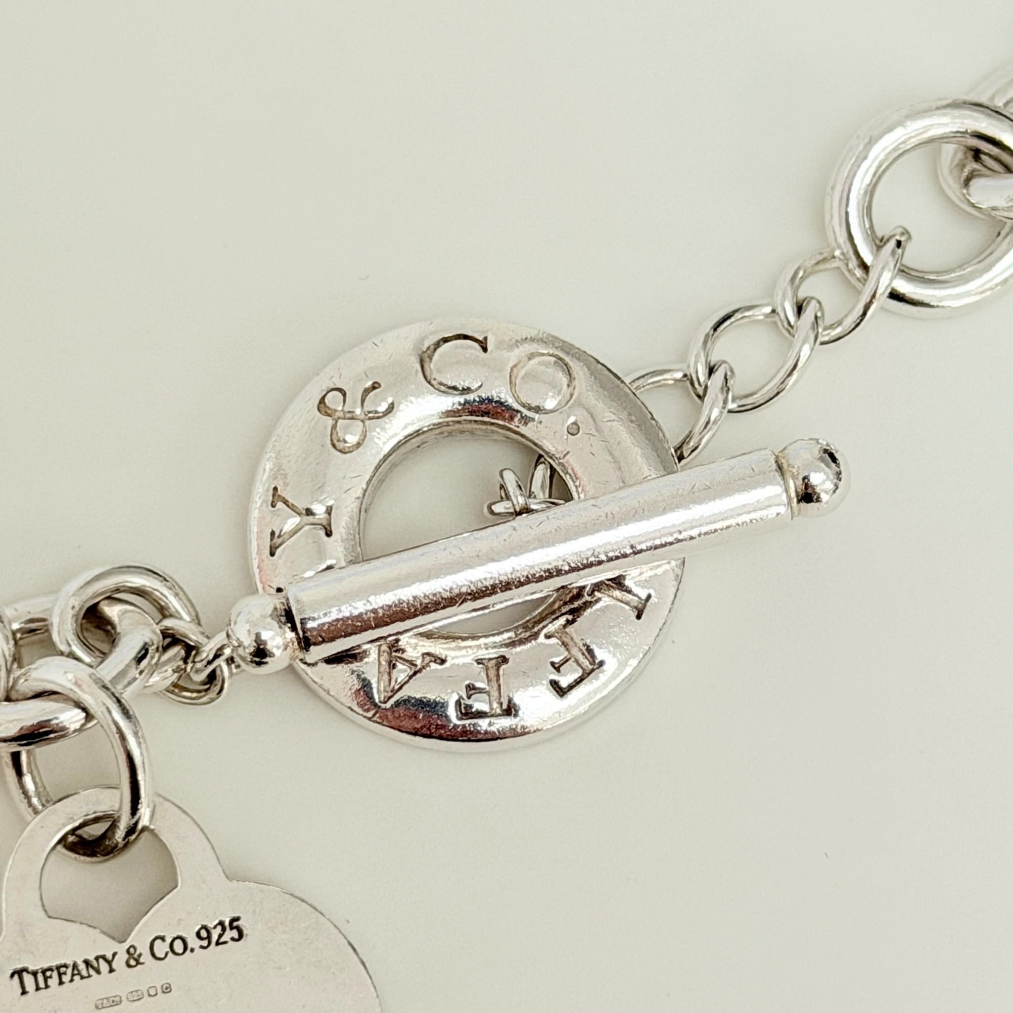 Authentic Vintage Tiffany & Co. Sterling Silver 925 Toggle Heart Pendant Choker Necklace With Pouch 15 Inches