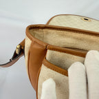 Vintage Gucci GG Supreme Monogram Small Leather Coated Canvas Beige Tan Cream Crossbody Turn Lock Handbag