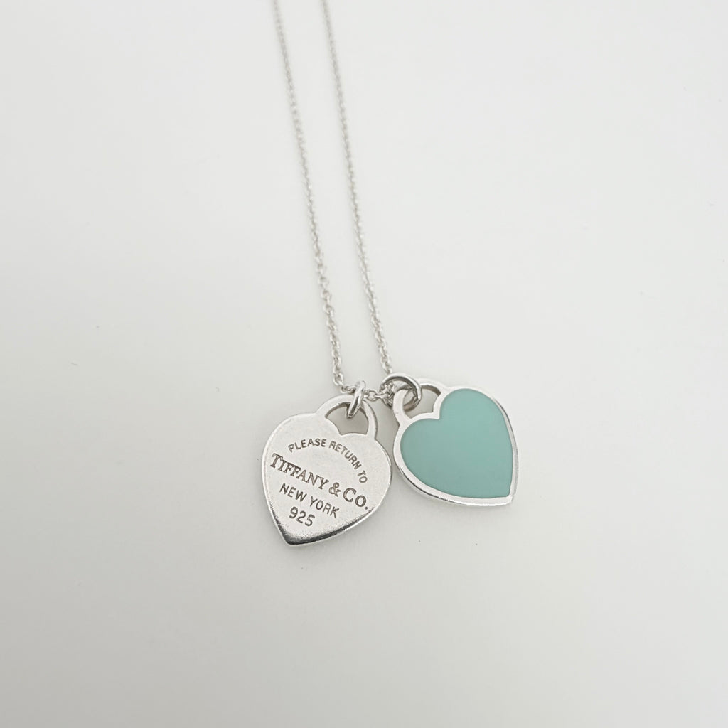 Tiffany & Co. Return to Mini Double Blue Heart Women's Necklace 19 Inches Sterling Silver 925
