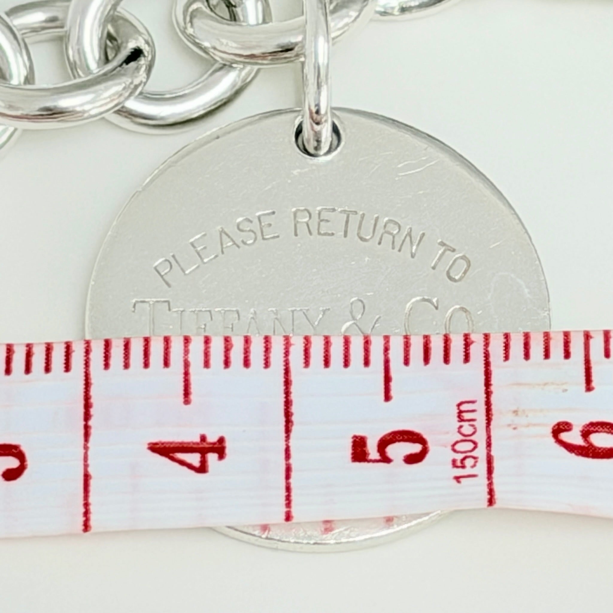 Authentic Tiffany & Co. Sterling Silver 925 Chunky Chain Large Round Tag Disc Bracelet 7.5 Inches With Packaging