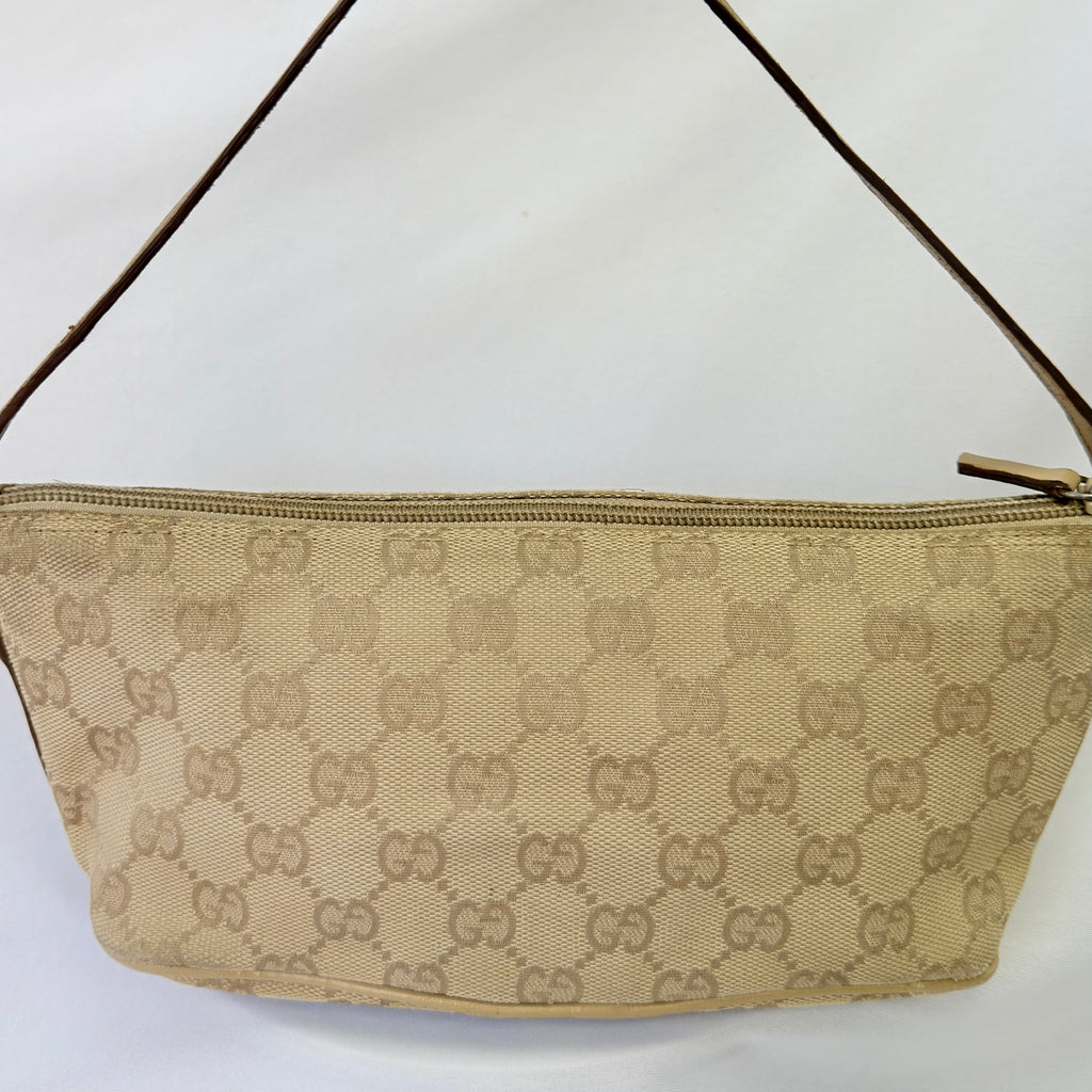 Vintage Y2k Gucci Beige GG Monogram Canvas Small Boat Pochette Shoulder Handbag