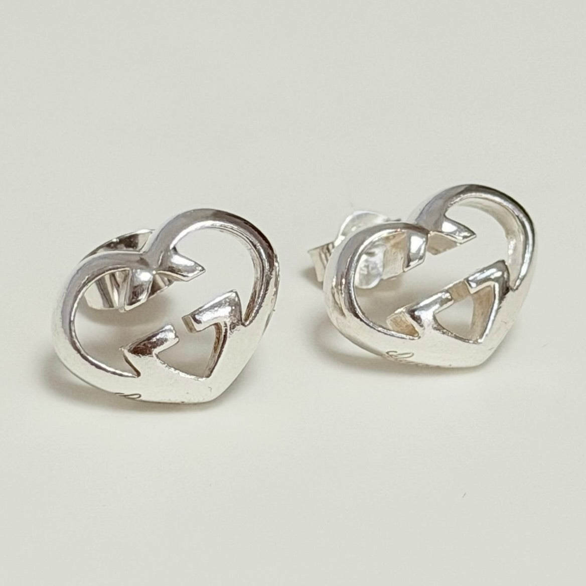 Authentic Gucci Love Britt Open Interlocking Gg Heart Sterling Silver 925 Stud Earrings