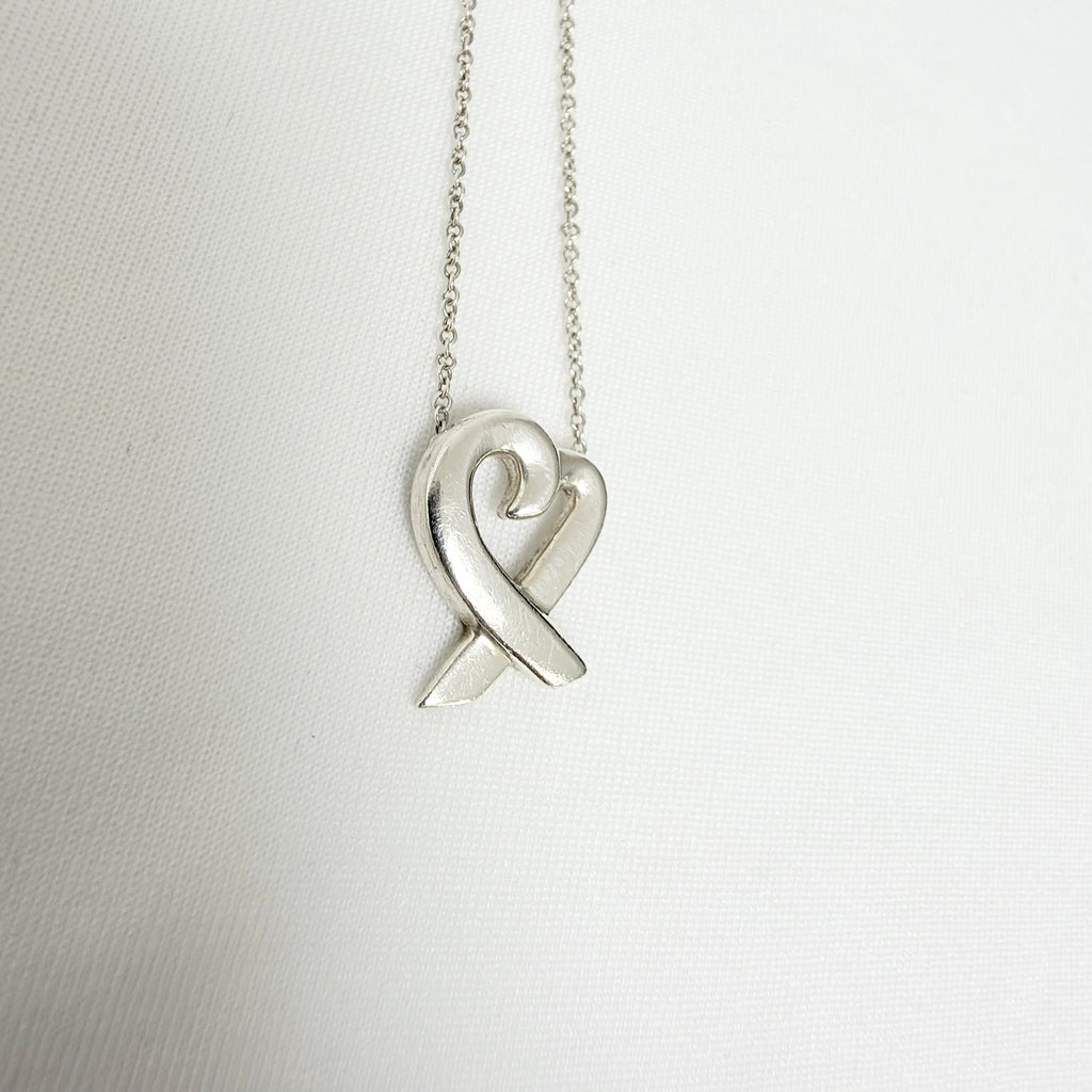 Tiffany & Co. Sterling Silver 925 Paloma Picasso Loving Heart Pendant 16 Inches Necklace With Packaging