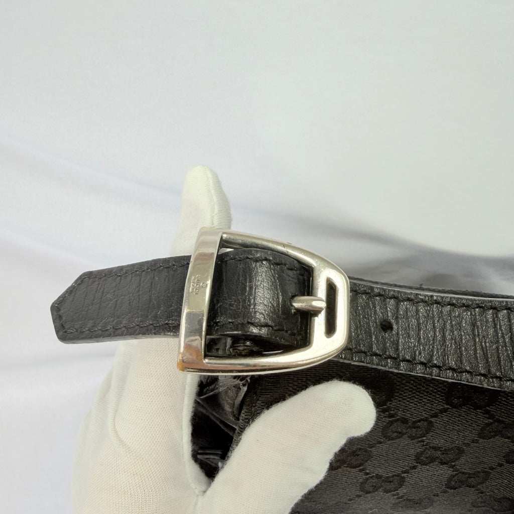 Vintage Gucci Horsebit Black Monogram Canvas Medium Shoulder Handbag Tom Ford Era 2004