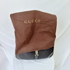 Vintage Gucci Jackie Small Handbag Black Leather And Nylon Piston Push-Lock Silver Closure Single Adjustable Strap