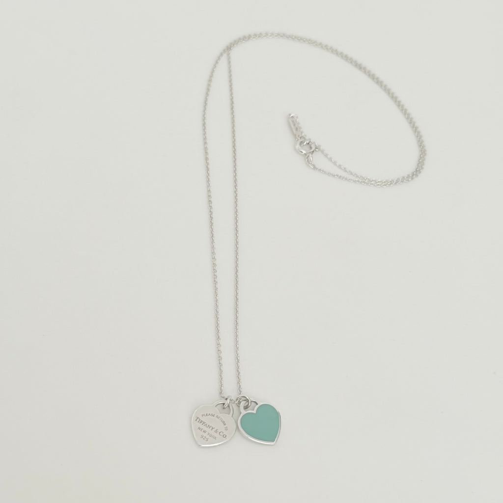 Tiffany & Co. Return to Mini Double Blue Heart Women's Necklace 19 Inches Sterling Silver 925