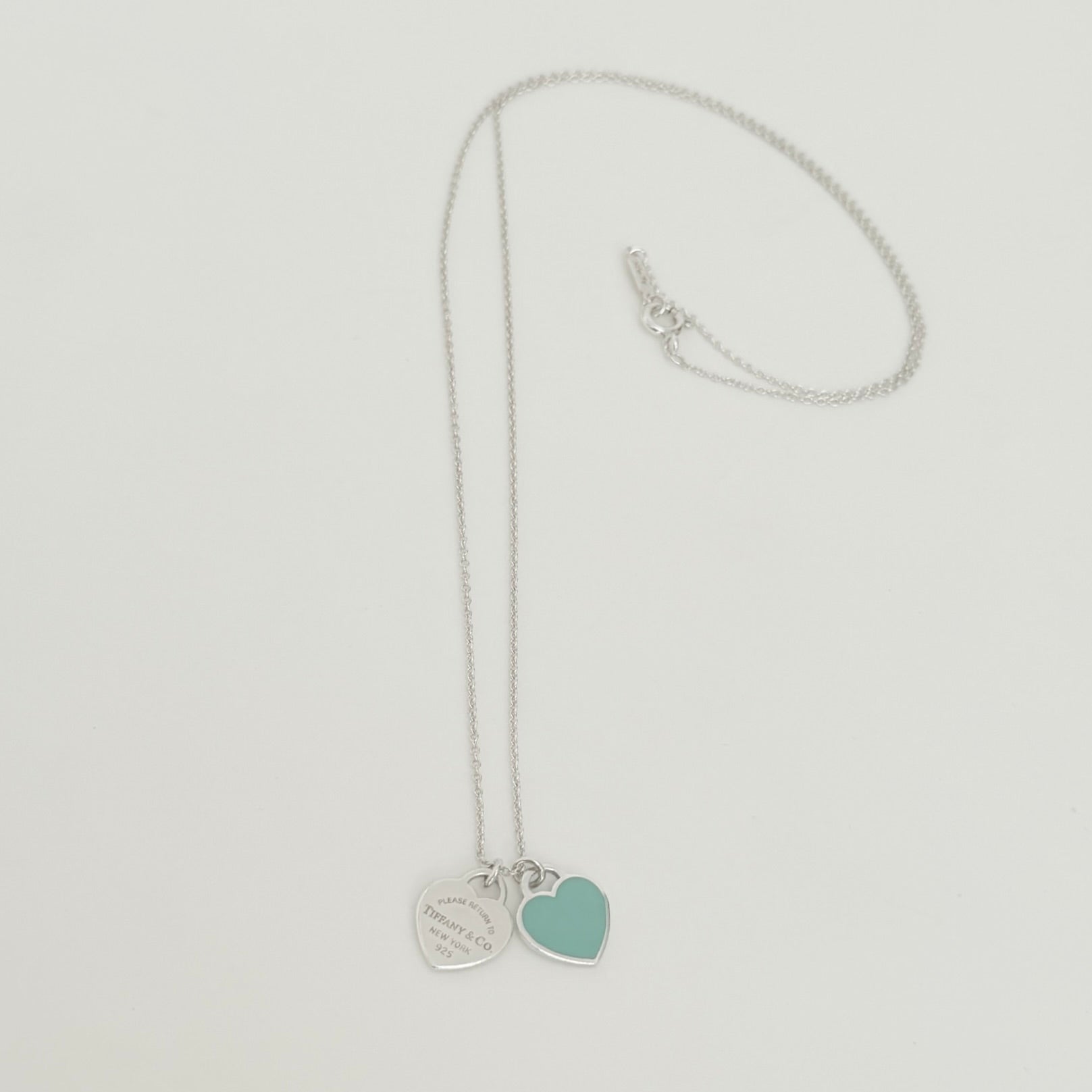 Tiffany & Co. Return to Mini Double Blue Heart Women's Necklace 19 Inches Sterling Silver 925