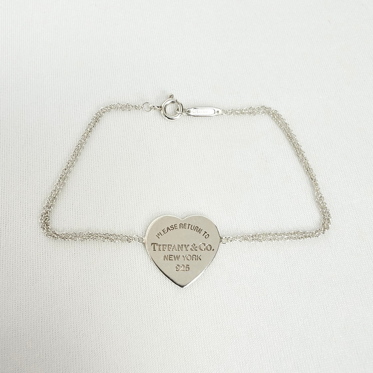 Tiffany & Co. Double Chain Heart Charm Return to Tiffany Bracelet 925 Silver 6.5” With Packaging