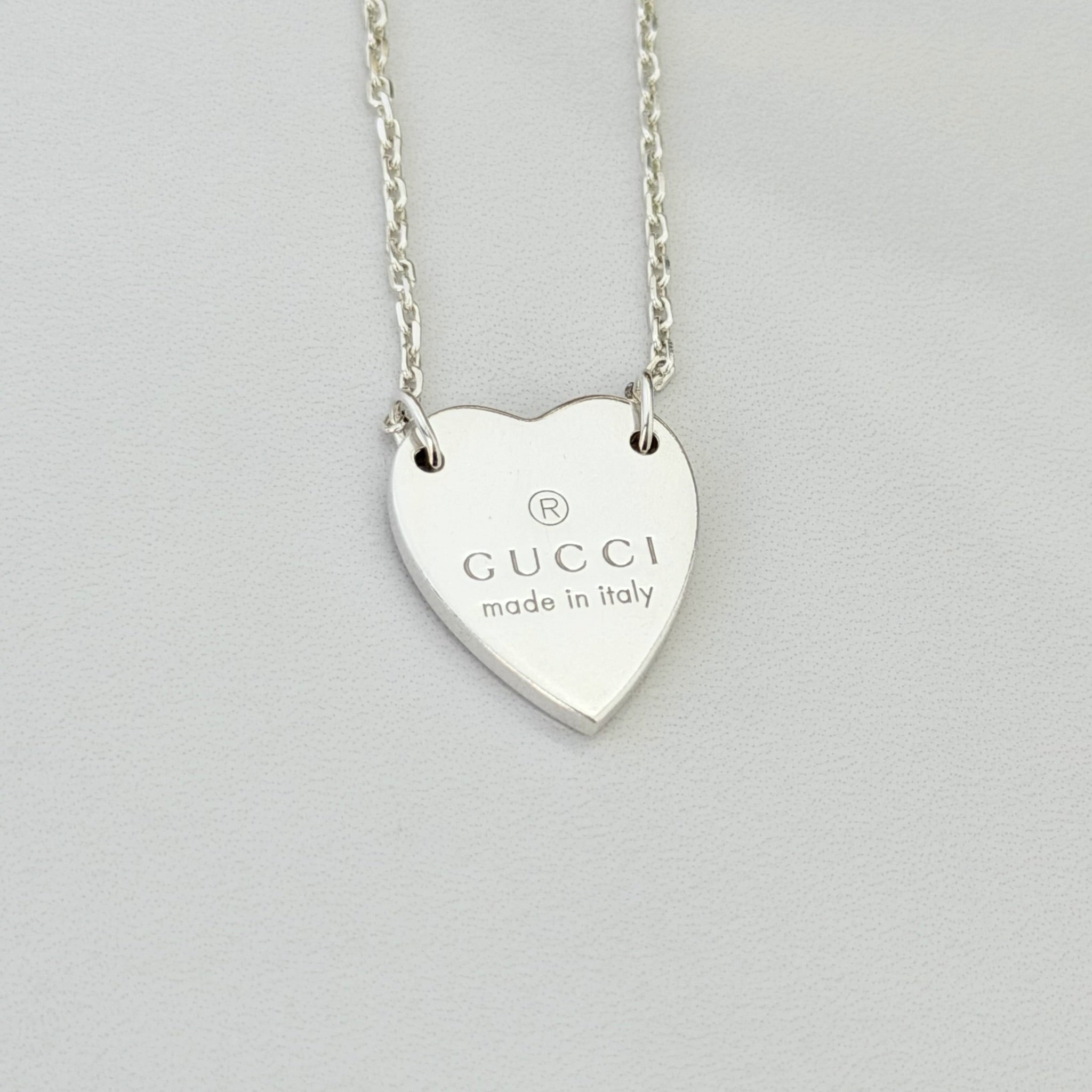 Authentic Gucci Heart Trademark Pendant Sterling Silver 925 Women’s Necklace 48cm With Packaging