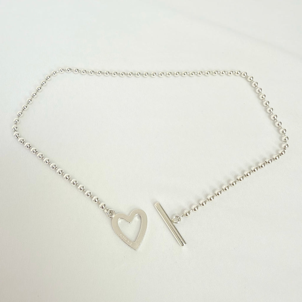 Gucci Heart Boule Popcorn Necklace T Bar Toggle Sterling Silver 925 15.5 Inches With Packaging