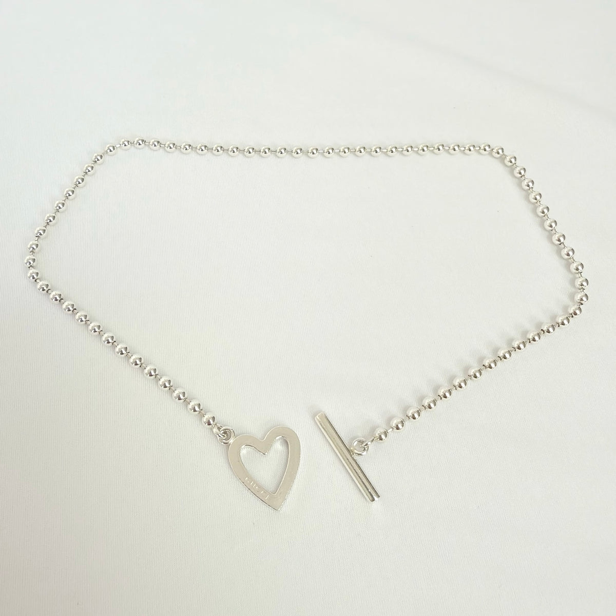 Gucci Heart Boule Popcorn Necklace T Bar Toggle Sterling Silver 925 15.5 Inches With Packaging