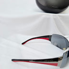 Vintage Prada Wrap Shield Red, Silver & Black Unisex Sunglasses SPR 54G With Case
