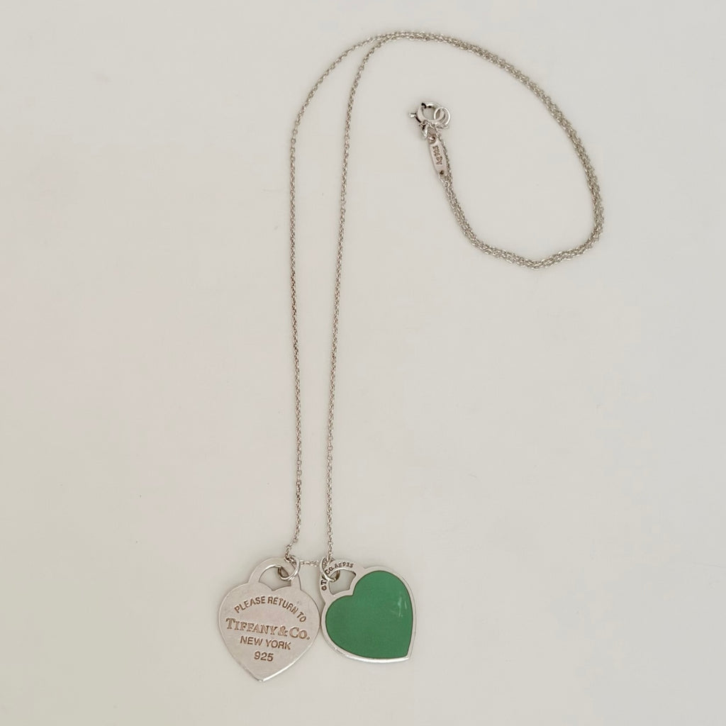 Tiffany & Co. Return to Small Double Blue Heart Women's Necklace 18 Inches Sterling Silver 925