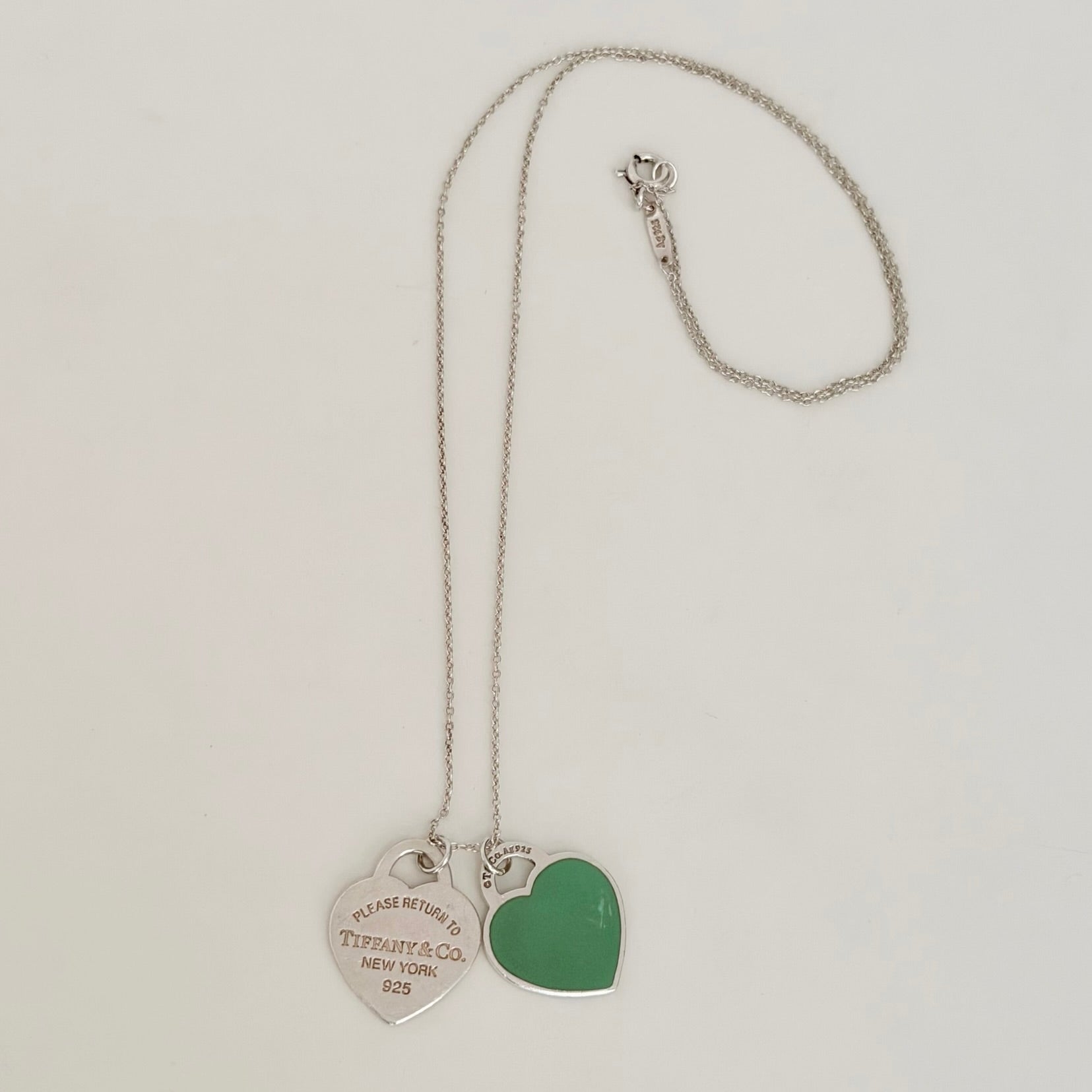 Tiffany & Co. Return to Small Double Blue Heart Women's Necklace 18 Inches Sterling Silver 925