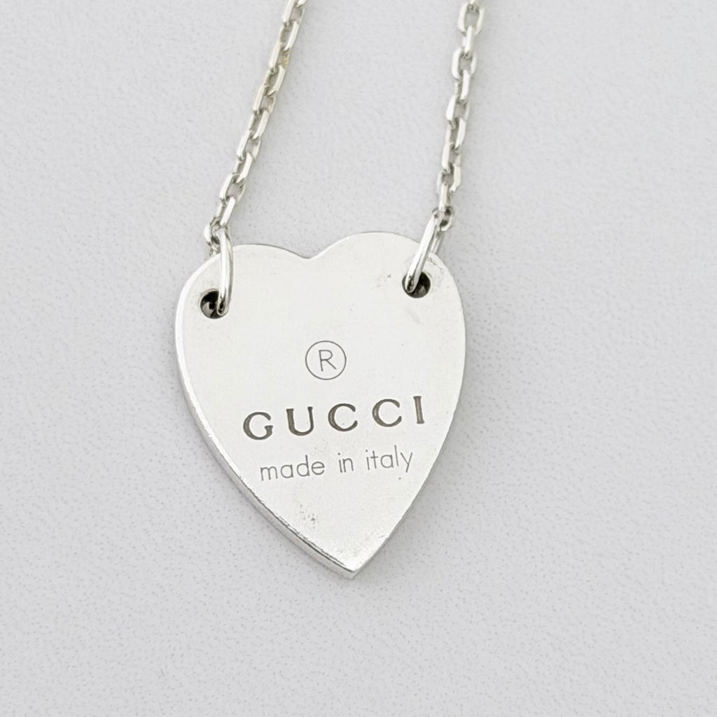 Authentic Gucci Heart Trademark Pendant Sterling Silver 925 Women’s Necklace 48cm With Packaging