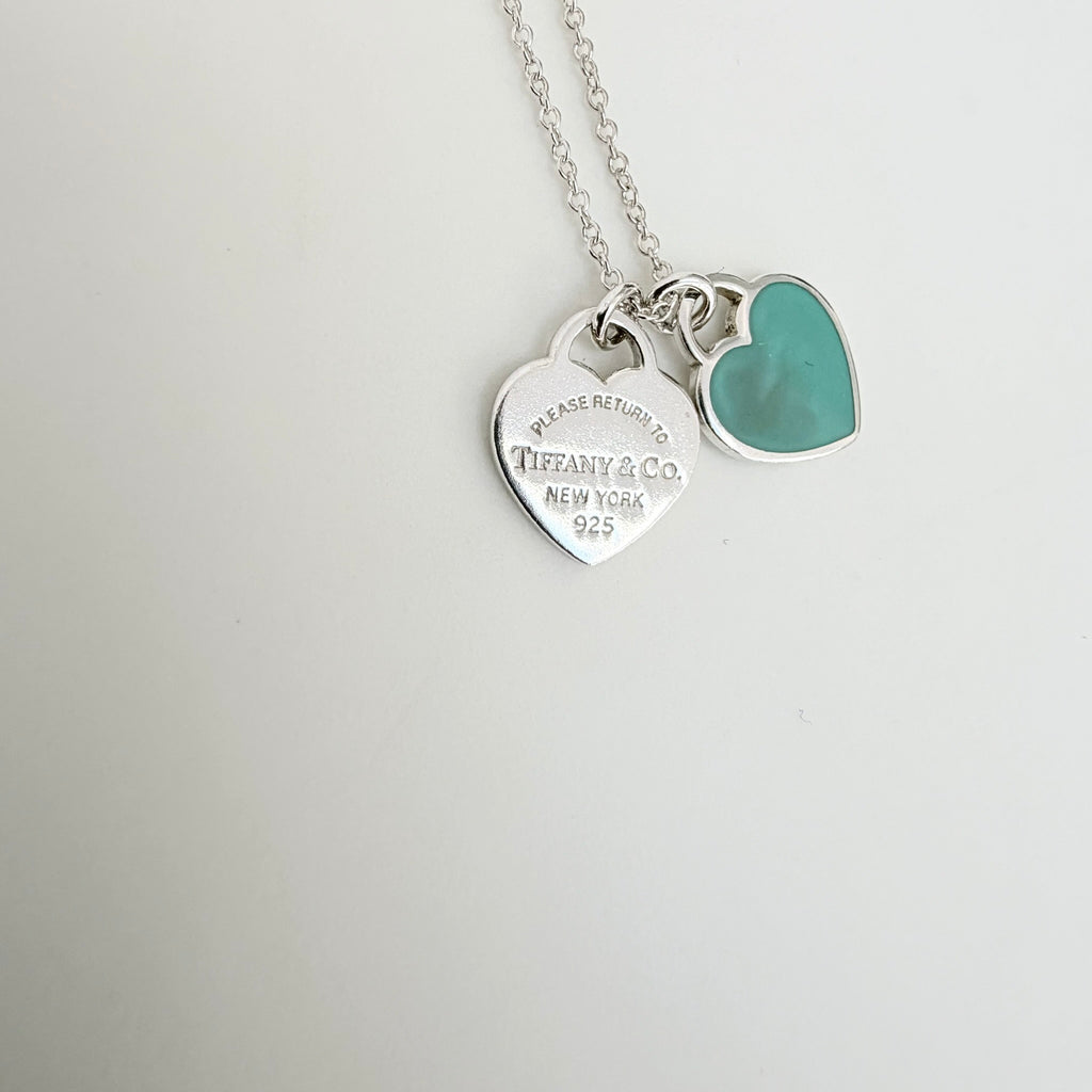 Tiffany & Co. Return to Mini Double Blue Heart Women's Necklace 16 Inches Sterling Silver 925