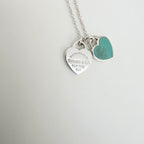 Tiffany & Co. Return to Mini Double Blue Heart Women's Necklace 16 Inches Sterling Silver 925