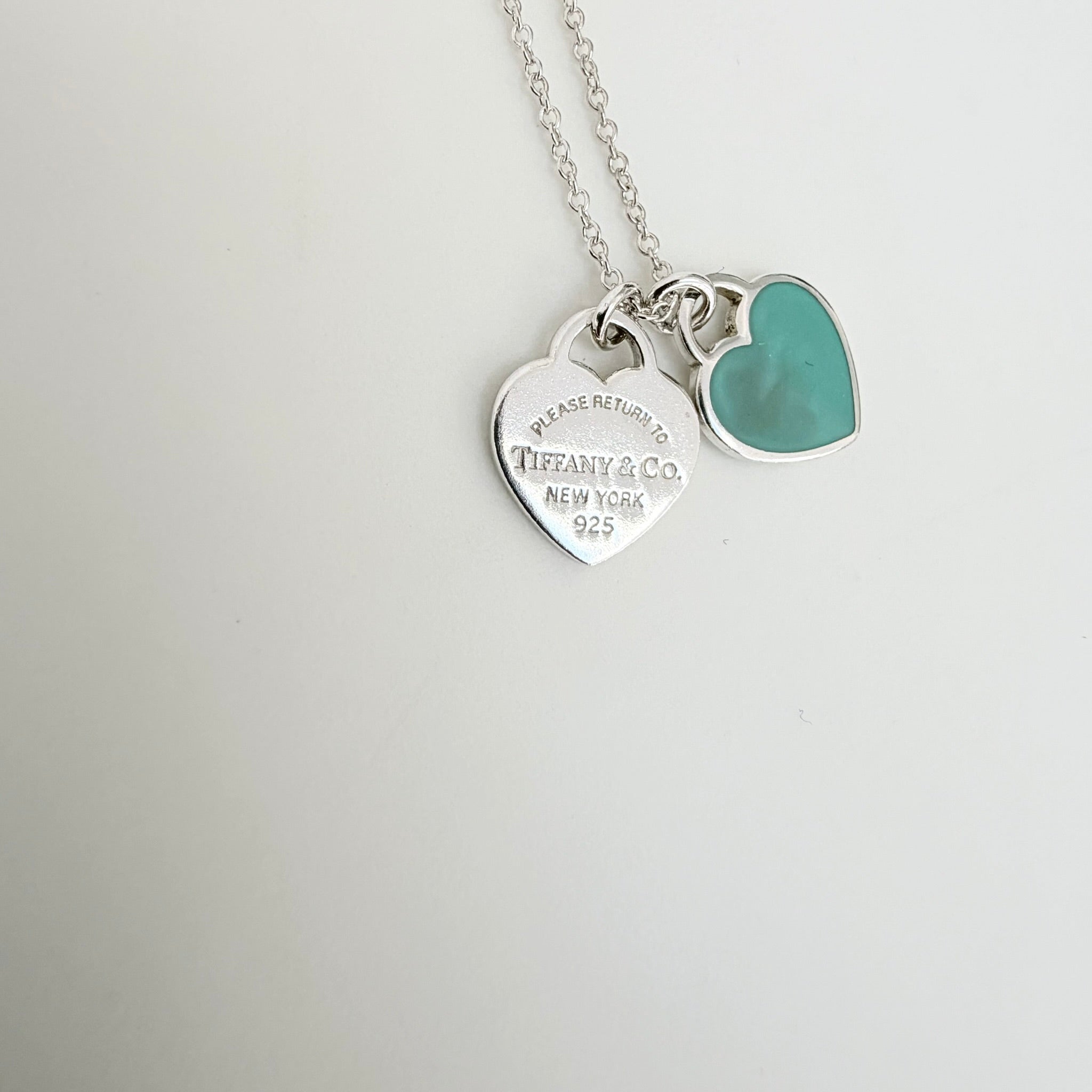 Tiffany & Co. Return to Mini Double Blue Heart Women's Necklace 16 Inches Sterling Silver 925