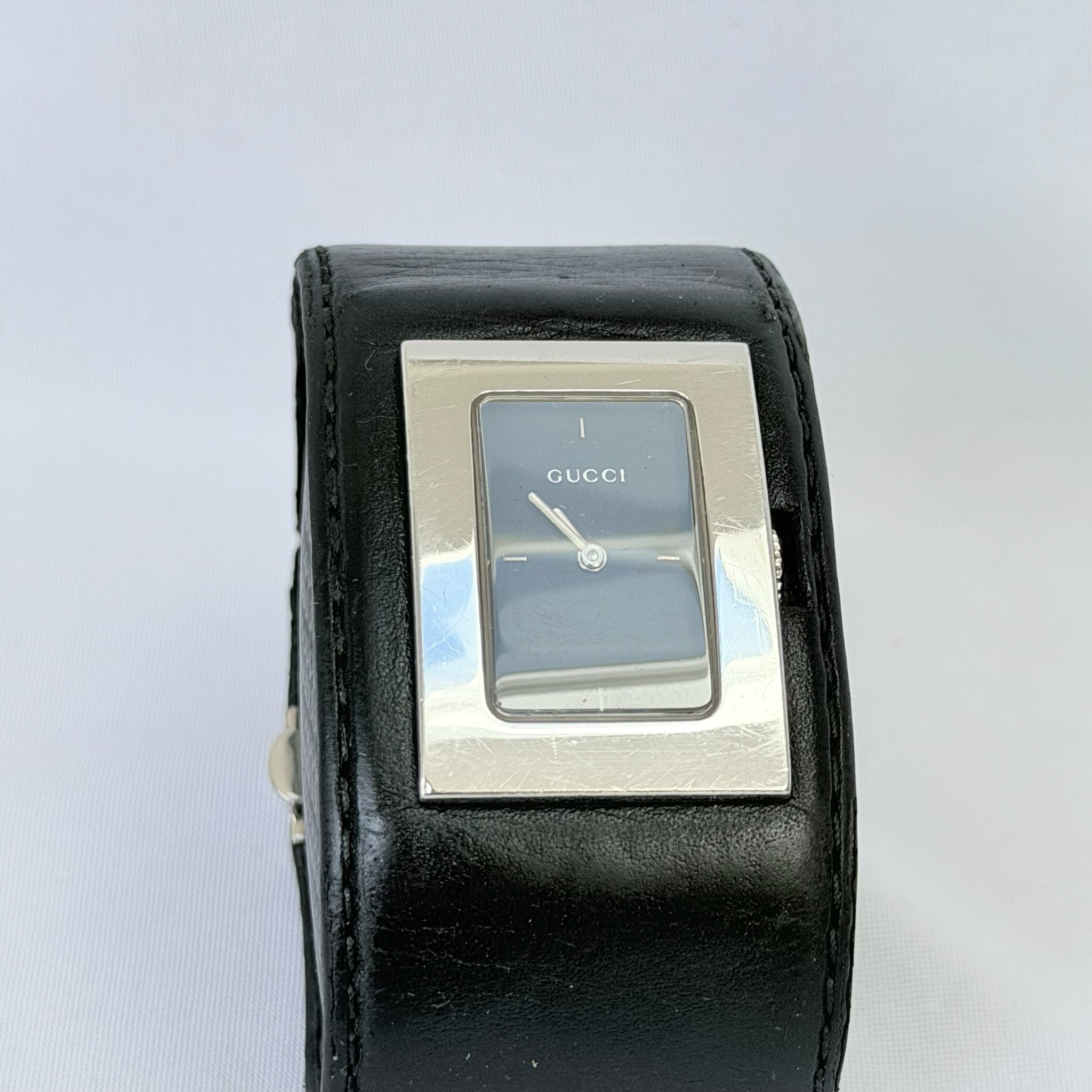 Gucci 7800L Women's Quartz Watch Black Leather Rectangular With Packaging 19cm
